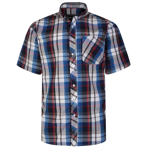 KAM Short Sleeve Check Shirt Blue